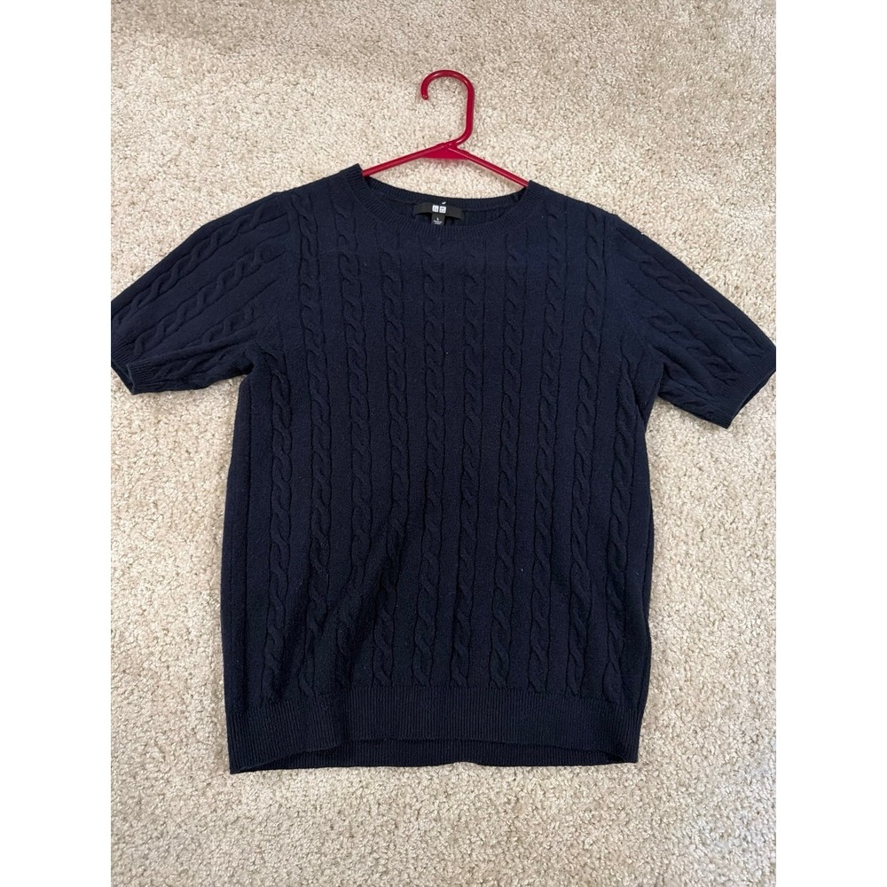 Uniqlo Navy Blue Cable Knit Short Sleeve Sweater Japanese L US M